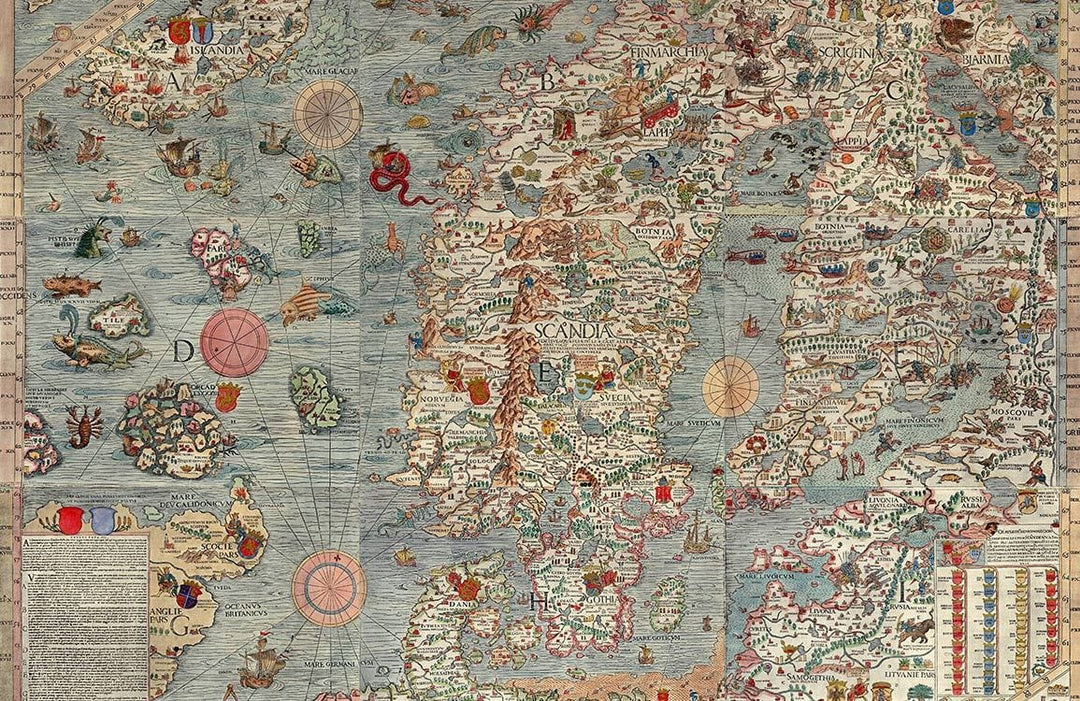 Vintage Nordic Map Mural Wallpaper - Historical Cartography Design, Pastel Hues