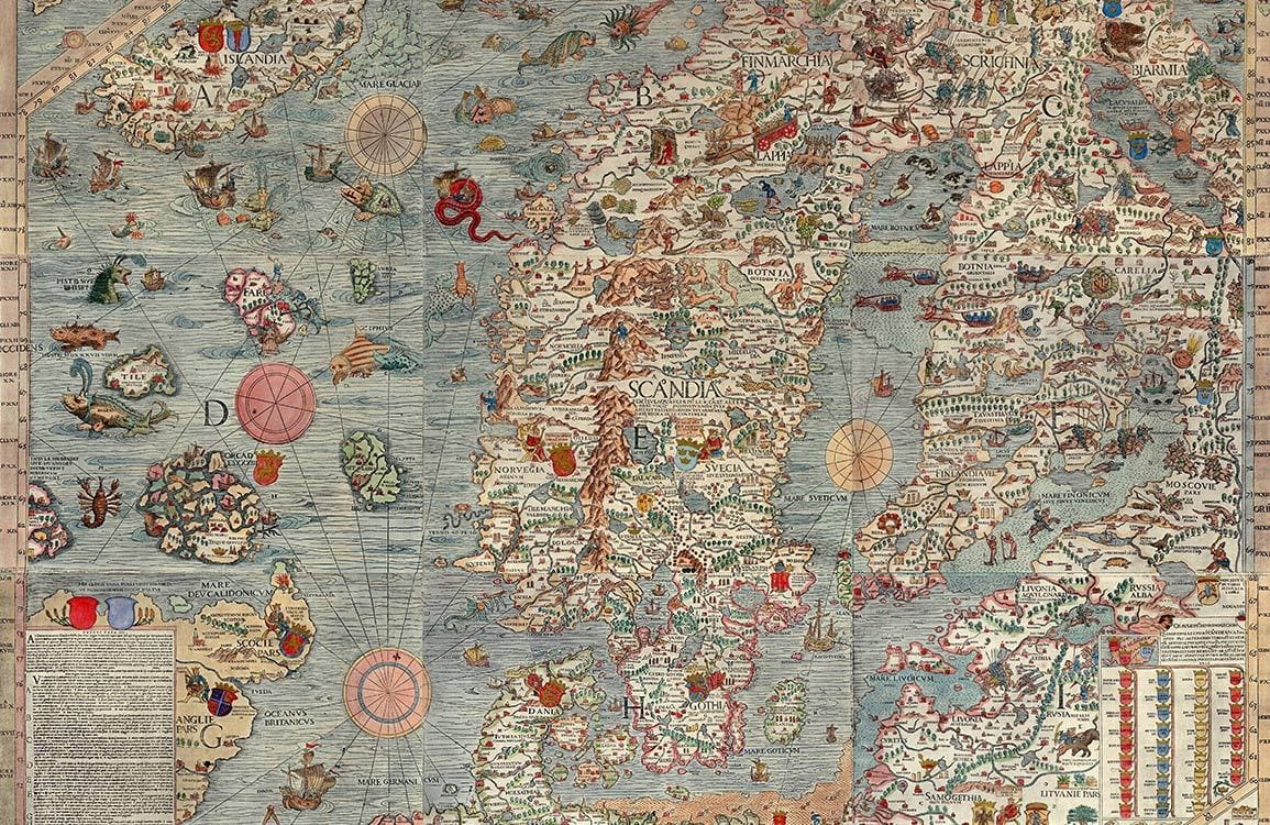 Vintage Nordic Map Mural Wallpaper - Historical Cartography Design, Pastel Hues