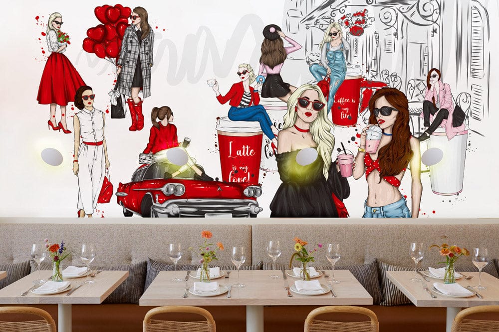 Chic Fashion Illustration Mural Wallpaper – Trendy Red & Black Parisian Style