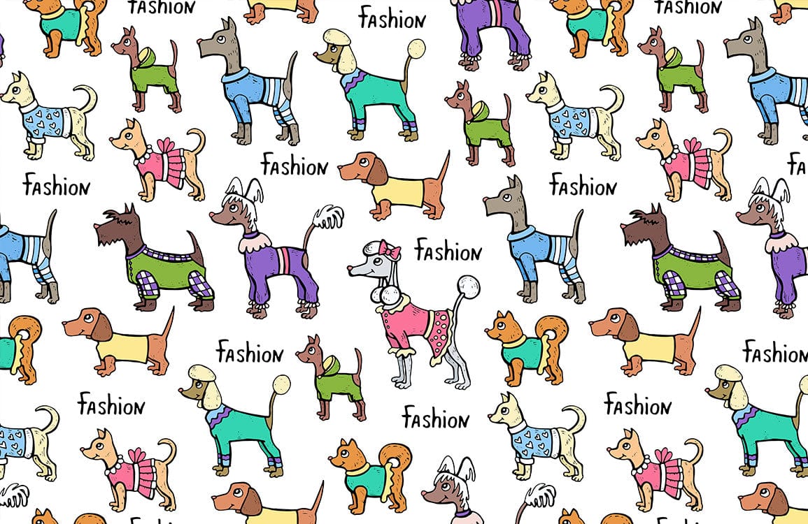 Vibrant Fashionable Dogs Patterned Wallpaper for Kids' and Pet Lovers' Rooms