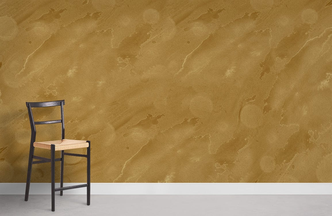 Elegant Earthy Sandstone Textured Wallpaper, organic design, wooden chair, grey flooring, modern interior.