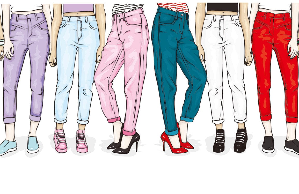 Bold Fashionista Jeans Pattern Colourful Mural Wallpaper for Trendy Interiors