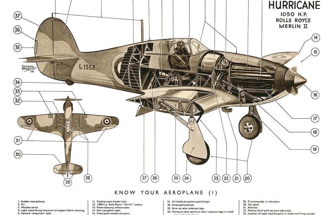 Vintage Brown Aircraft Diagram Mural Wallpaper - Historical Aviation Design