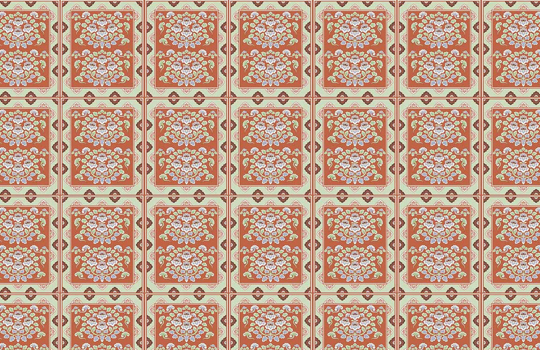 Retro Vintage Orange and Cream Floral Pattern Wallpaper for Chic Décor