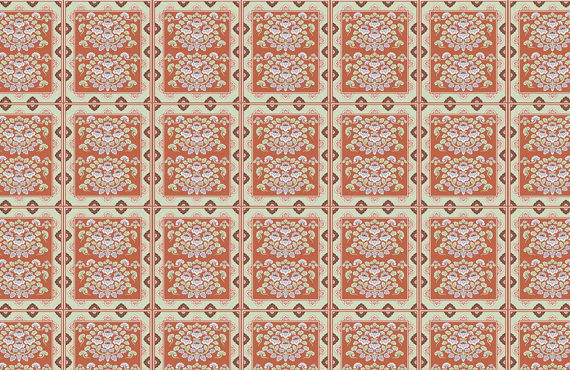 Retro Vintage Orange and Cream Floral Pattern Wallpaper for Chic Décor