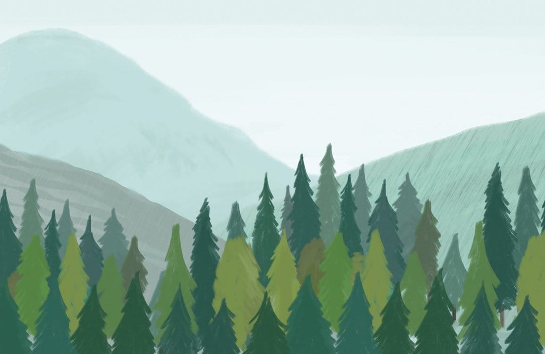 Tranquil Evergreen Forest Landscape Mural Wallpaper in Soothing Green Tones