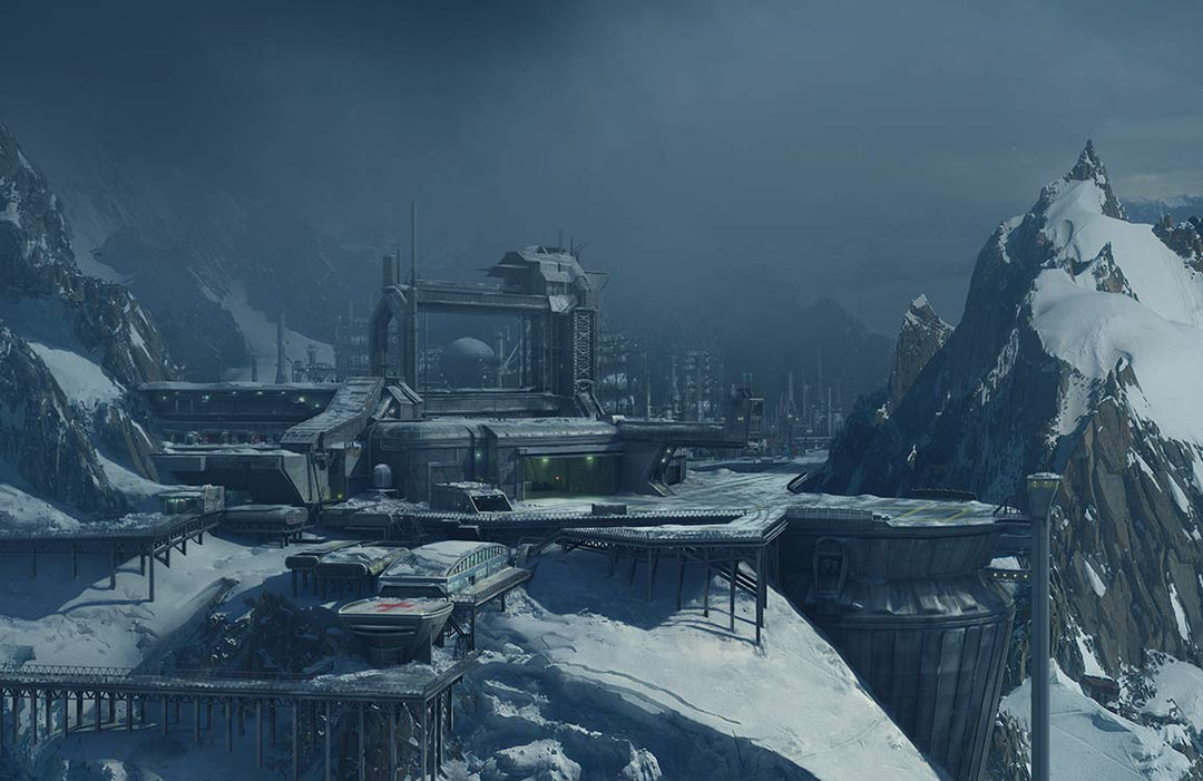 Futuristic Arctic Landscape Mural Wallpaper in Cool Grey Tones - Sci-Fi Design
