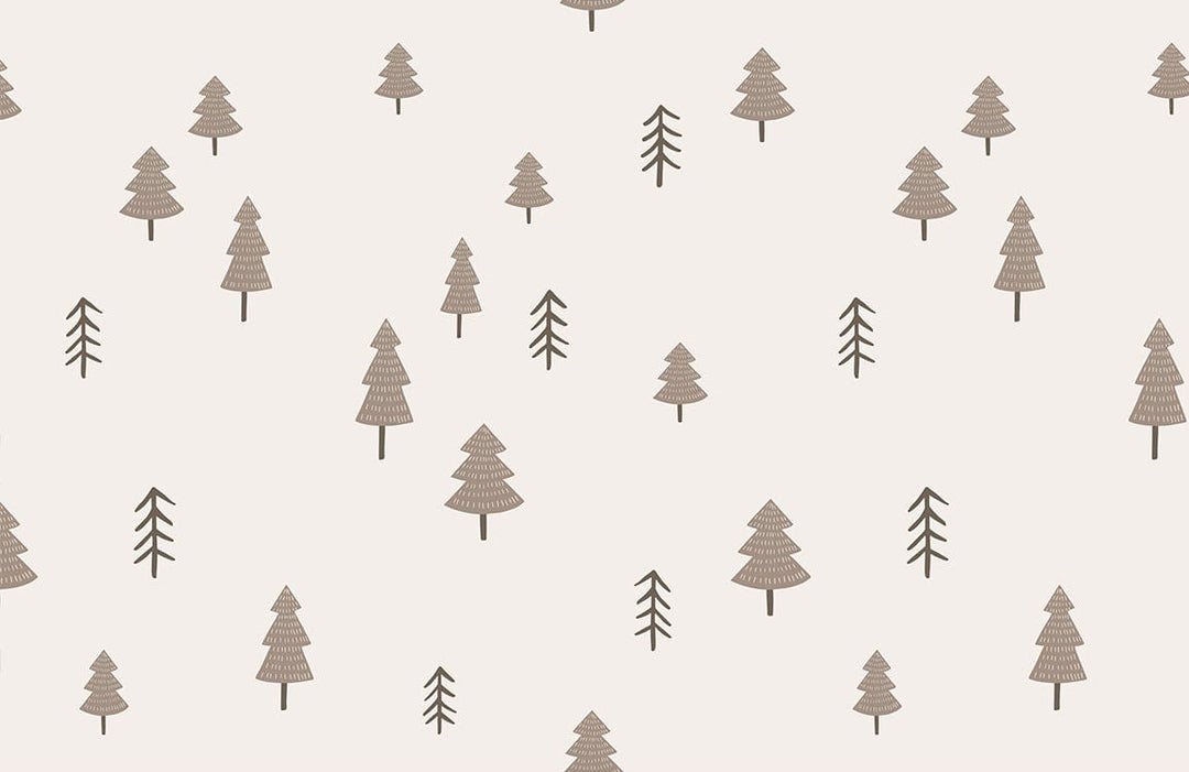 Minimalist Scandinavian Beige Pine Tree Patterned Wallpaper for Modern Interiors