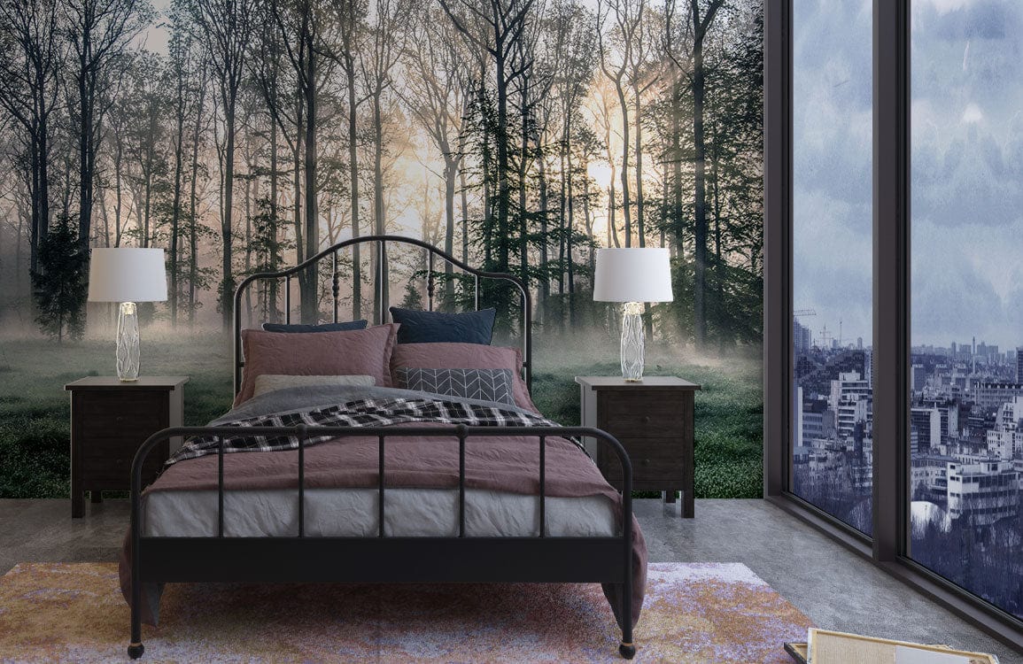 Wallpaper Mural of a Misty Forest for a Bedroom