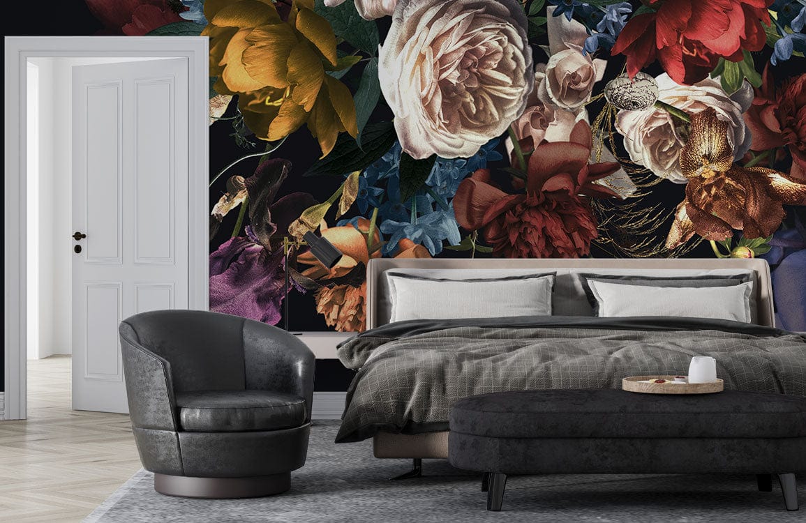 Night Rose Bouquet Wallpaper Mural for the Decoration of the Living Room