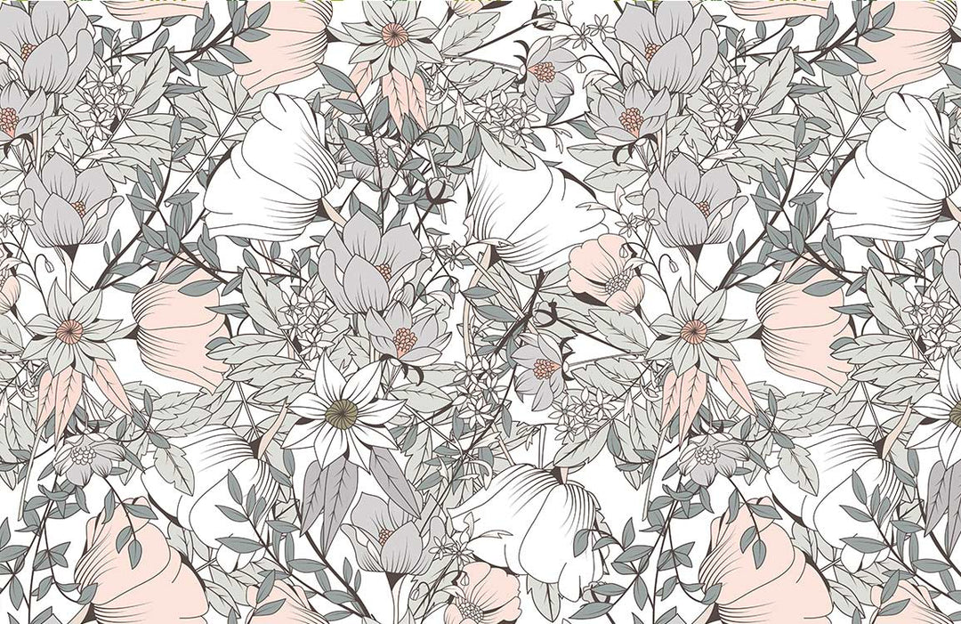 Elegant Pastel Botanical Floral Wallpaper Design - Soft Neutral Tones Décor