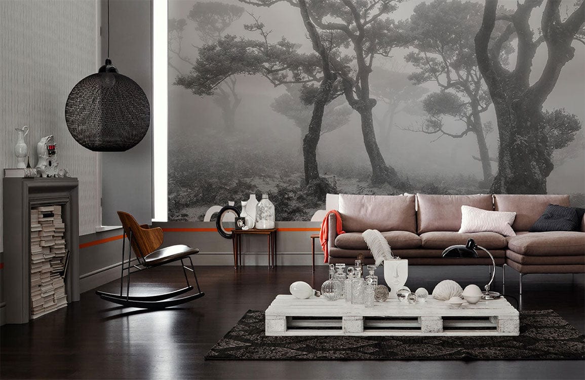 Wallpaper mural featuring a forest in the chilliness, perfect for the living room.