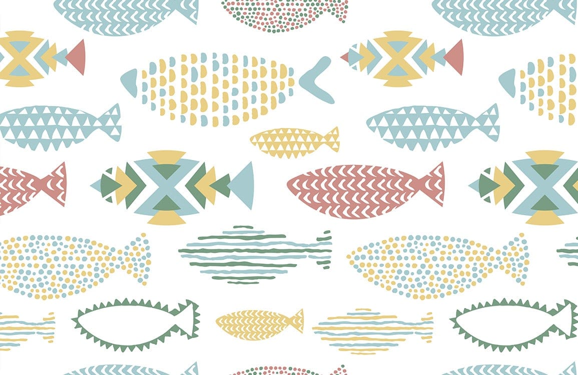 Colourful Geometric Fish Pattern Wallpaper for Modern Coastal Interiors