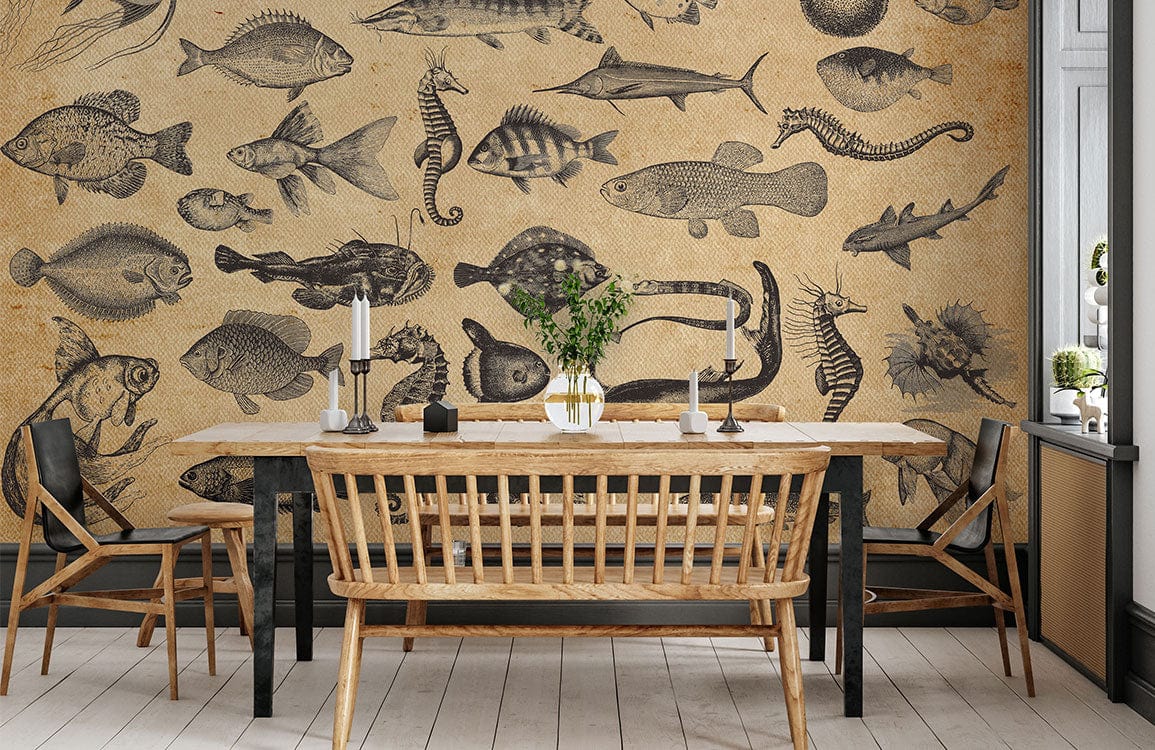 Sea Fish Wallpaper Mural | Vintage Fish Wallpaper UK