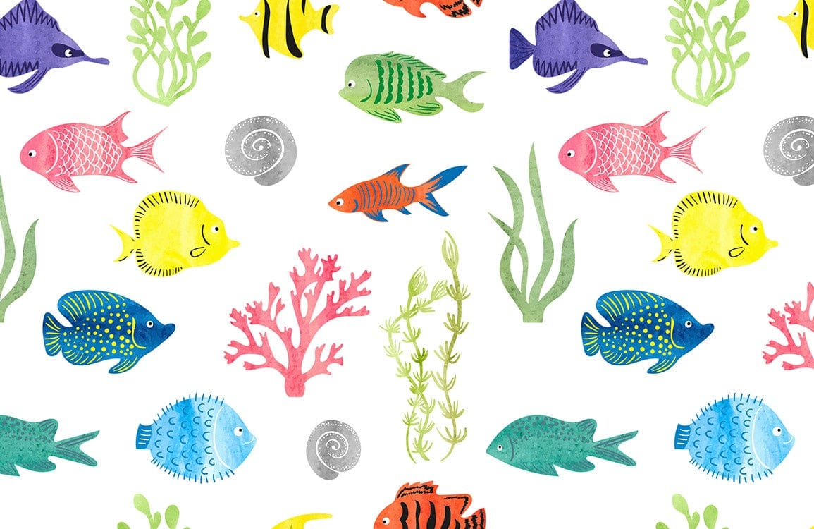 Vibrant Tropical Fish Patterned Wallpaper - Colourful Ocean Style Décor