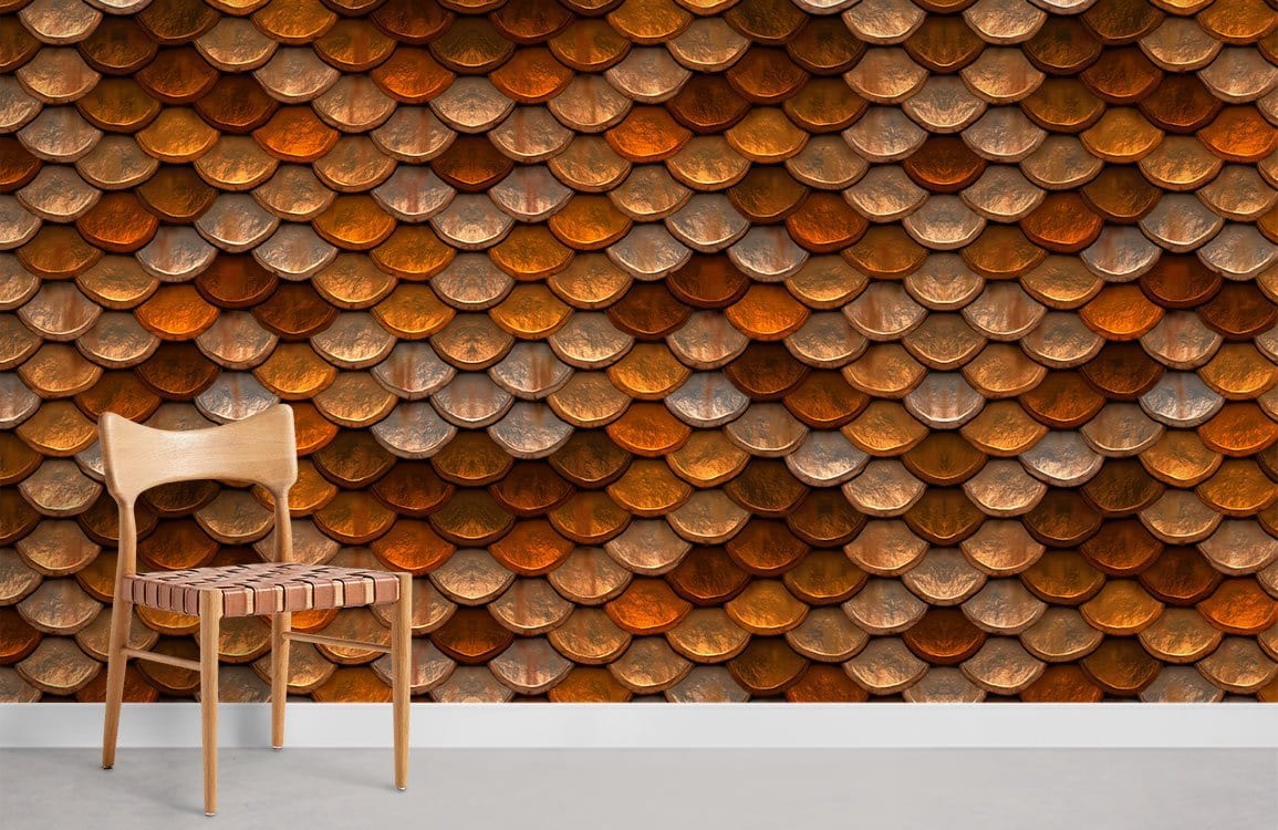 Rustic Copper and Bronze Scales Pattern Wallpaper for Unique Textured Walls