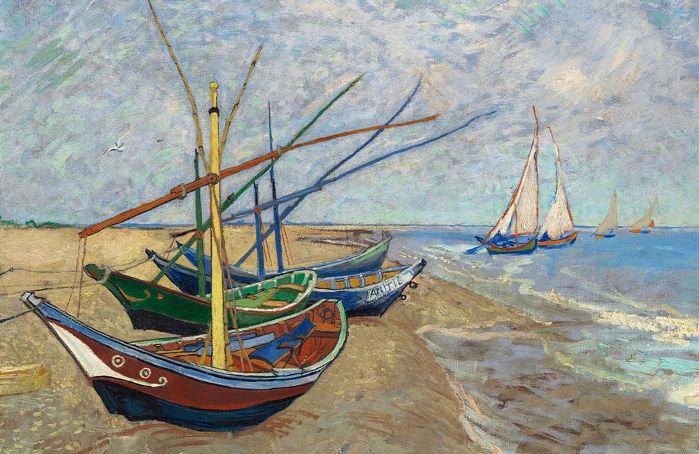 Serene Seaside Vintage Mural Wallpaper - Coastal Boats in Soft Blues