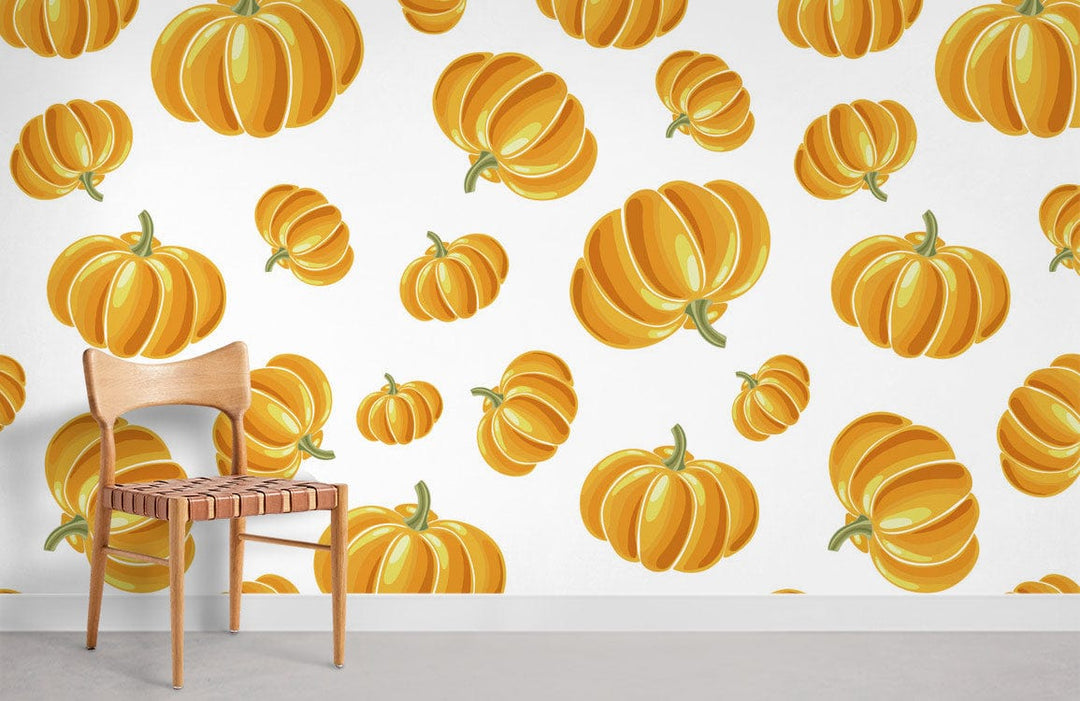 Autumn Harvest Orange Pumpkin Patterned Mural Wallpaper for Cosy Home Décor