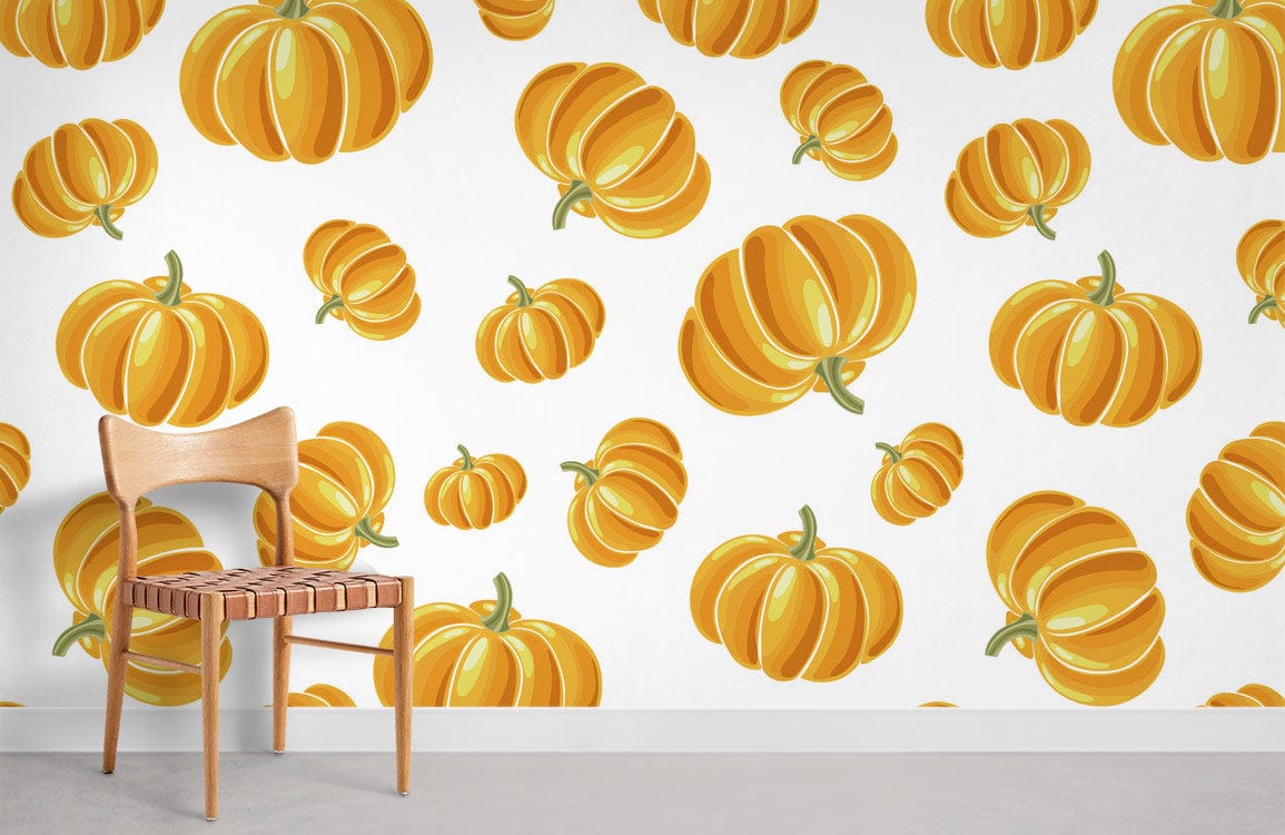 Autumn Harvest Orange Pumpkin Patterned Mural Wallpaper for Cosy Home Décor