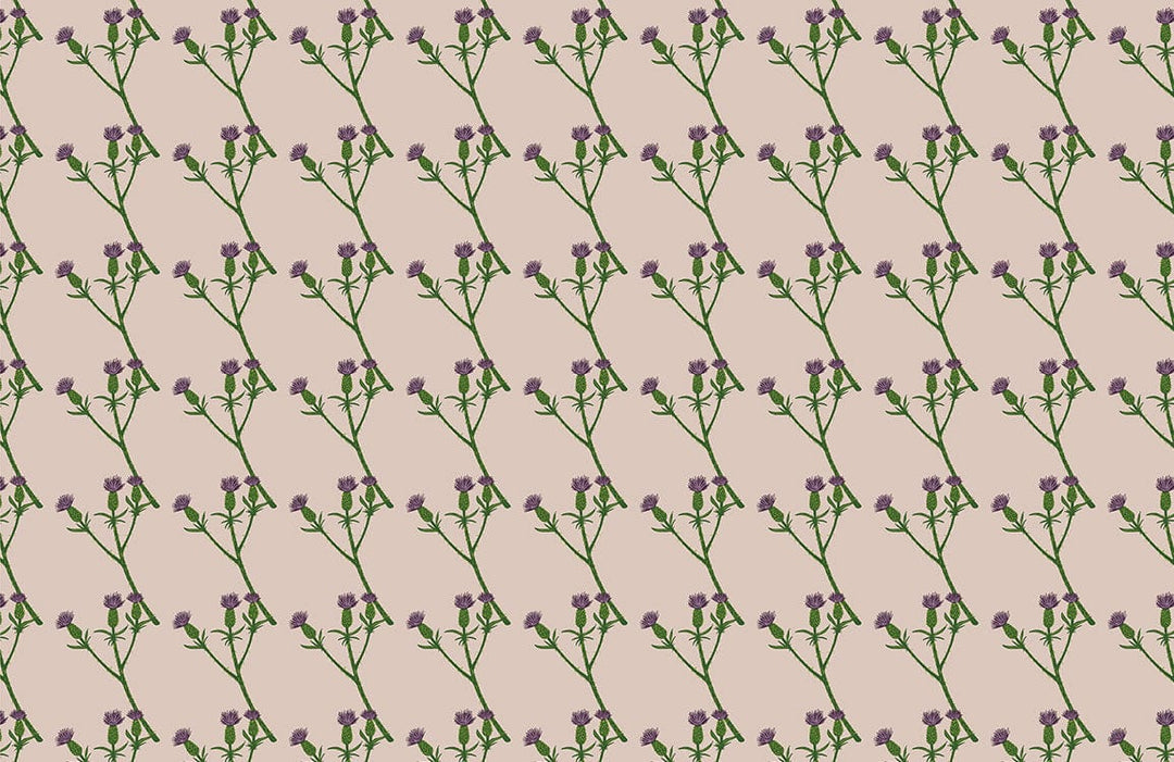 Elegant Lavender Floral Pattern Wallpaper on Soft Beige Background Design