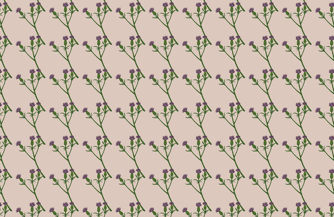 Elegant Lavender Floral Pattern Wallpaper on Soft Beige Background Design
