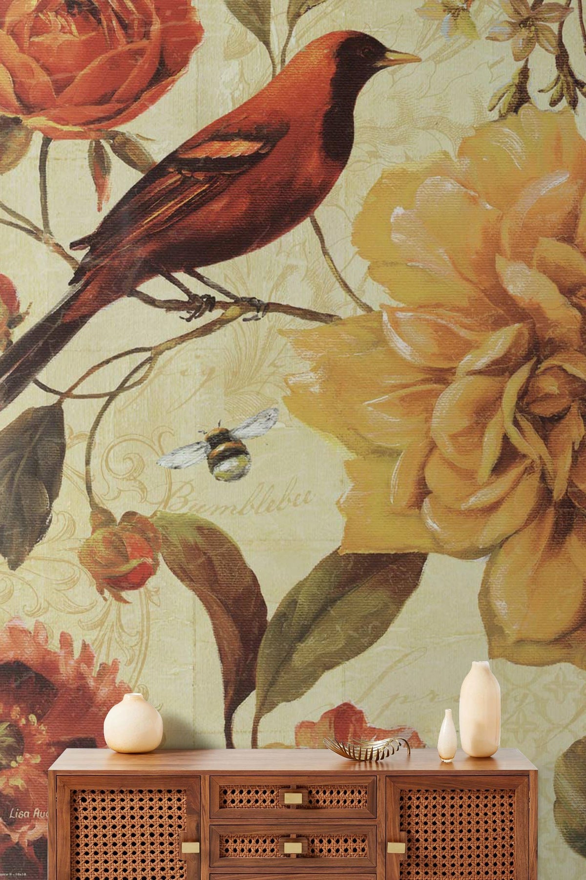 Rest Bird Floral Wallpaper Mural Living Room