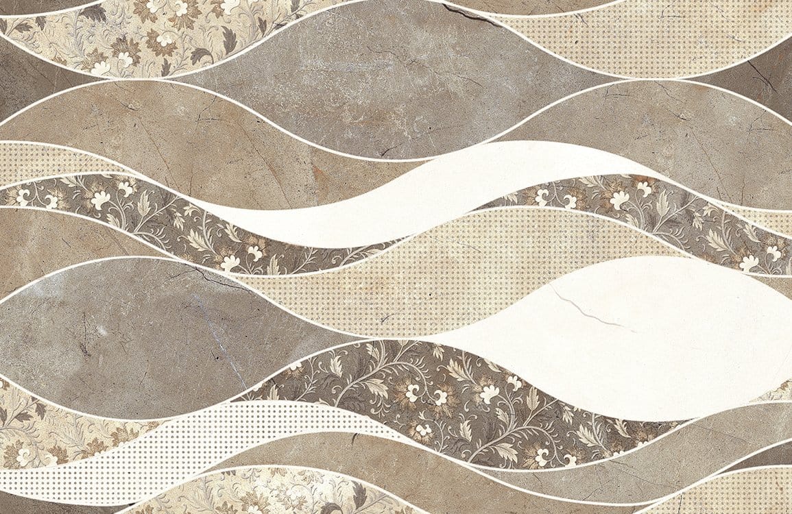 Vintage Taupe and Cream Wave Pattern Floral Wallpaper Mural Design