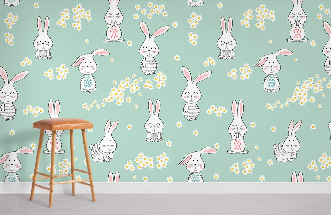 Flower & Bunny Mural Wallpaper  Room