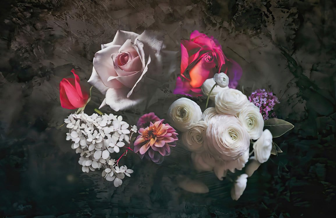 Elegant Floral Dark Romantic Blooms Mural Wallpaper in Rich Multicolour Hues