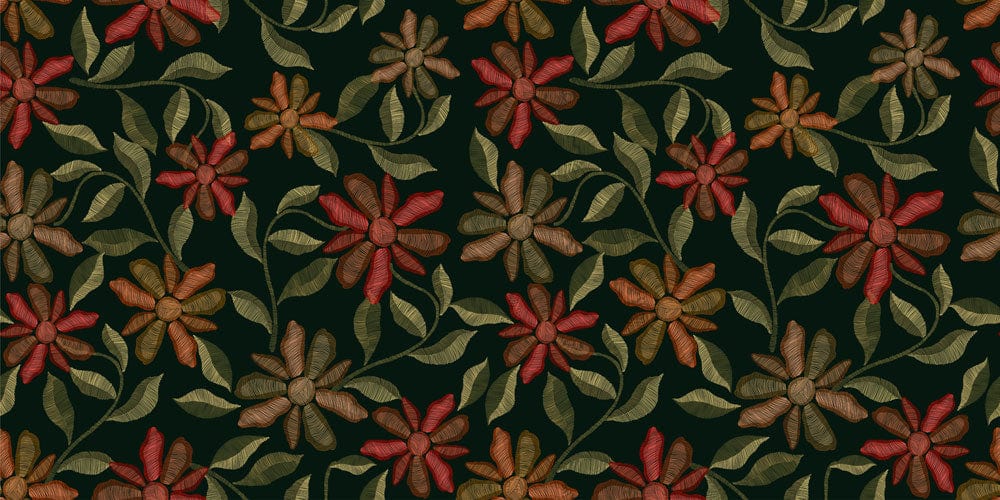 Autumn Floral Elegance Dark Green Vintage Botanical Wallpaper Design