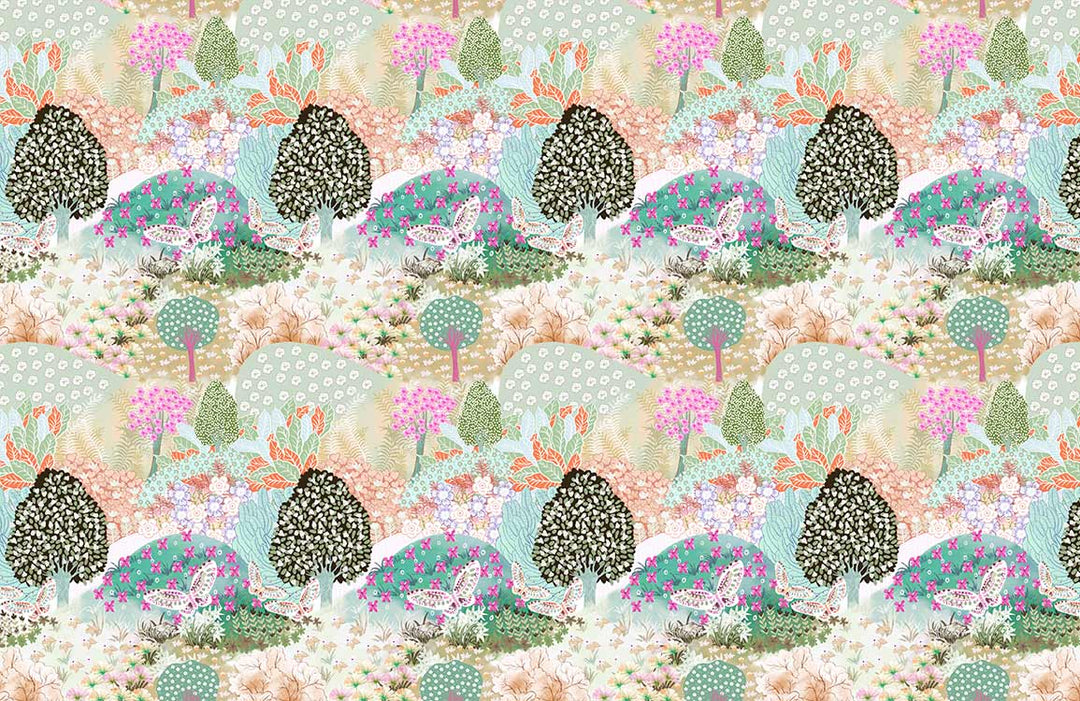Pastel Dreamscape Garden Floral Pattern Mural Wallpaper - Serene Nature Design