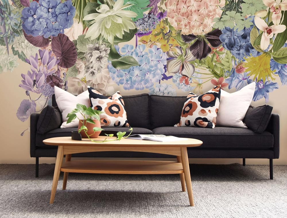 Pastel Floral Garden Mural Wallpaper: Elegant Botanical Design in Soft Hues