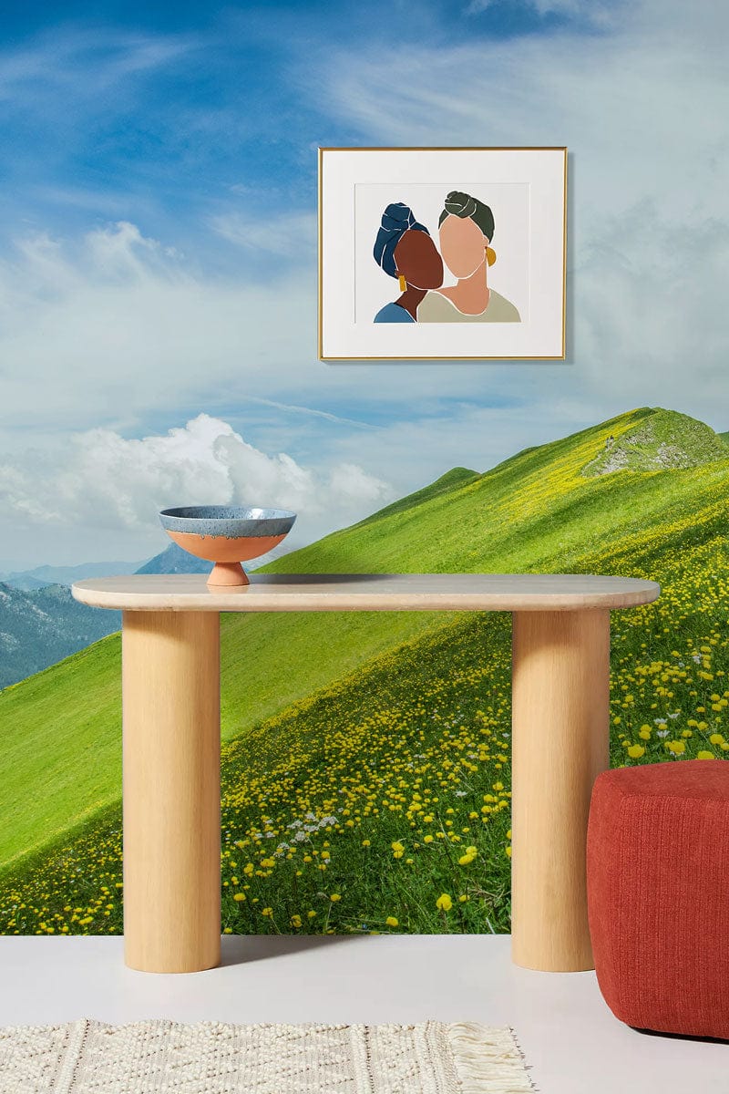 yellow flower grassland and mountain wallpaper mural hallway decor