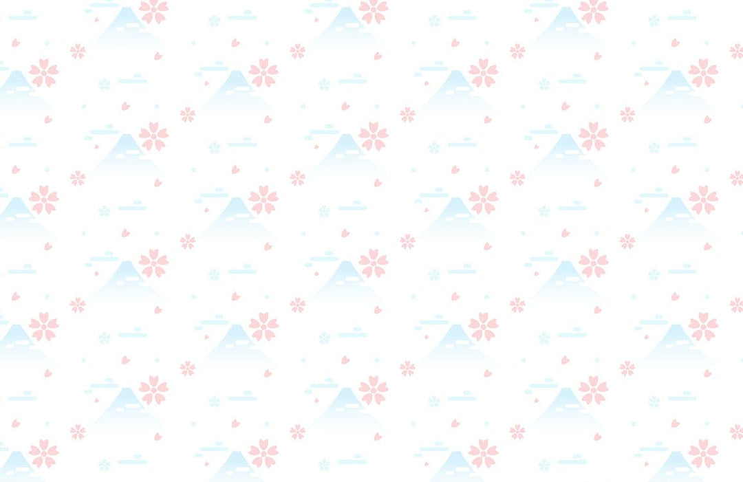 Tranquil Pastel Mountain and Cherry Blossom Pattern Mural Wallpaper