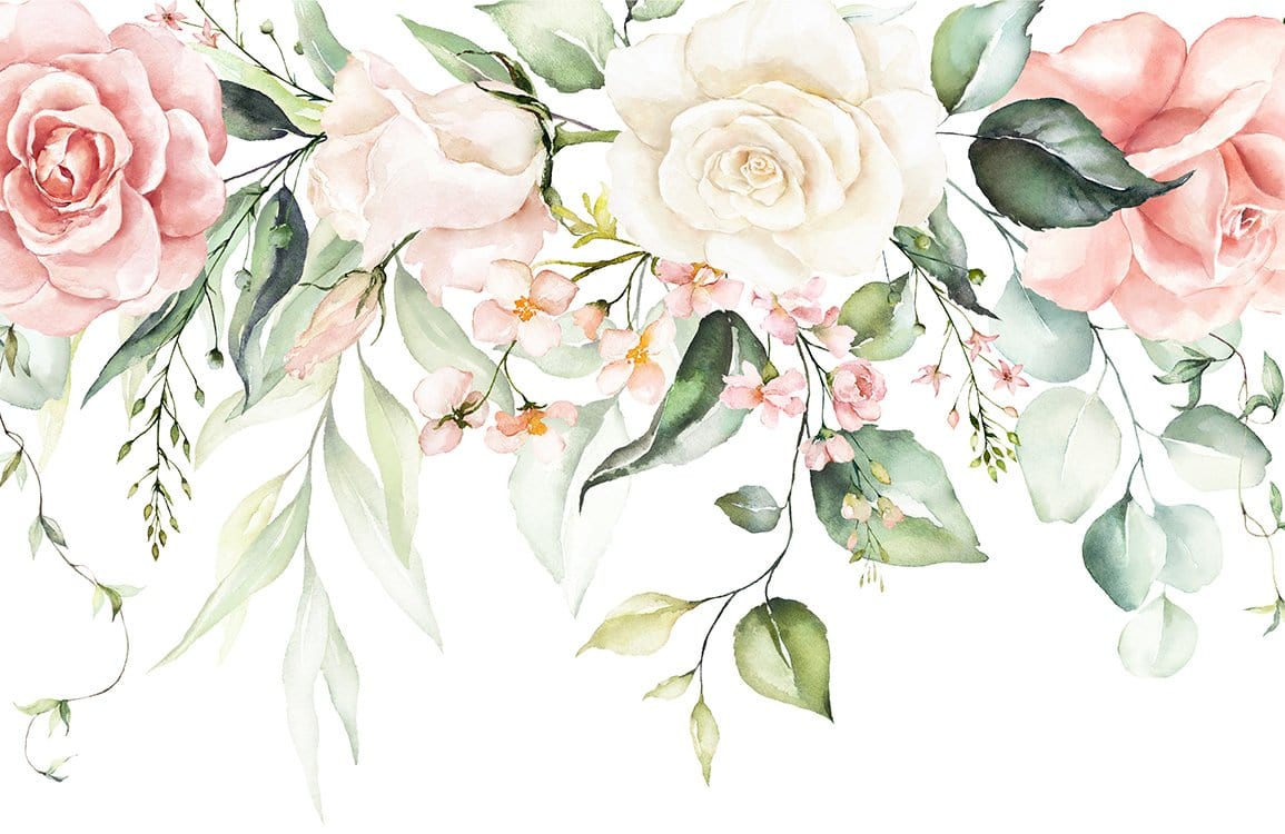 Romantic Watercolour Floral Blossom Wallpaper in Soft Pastel Shades Decor