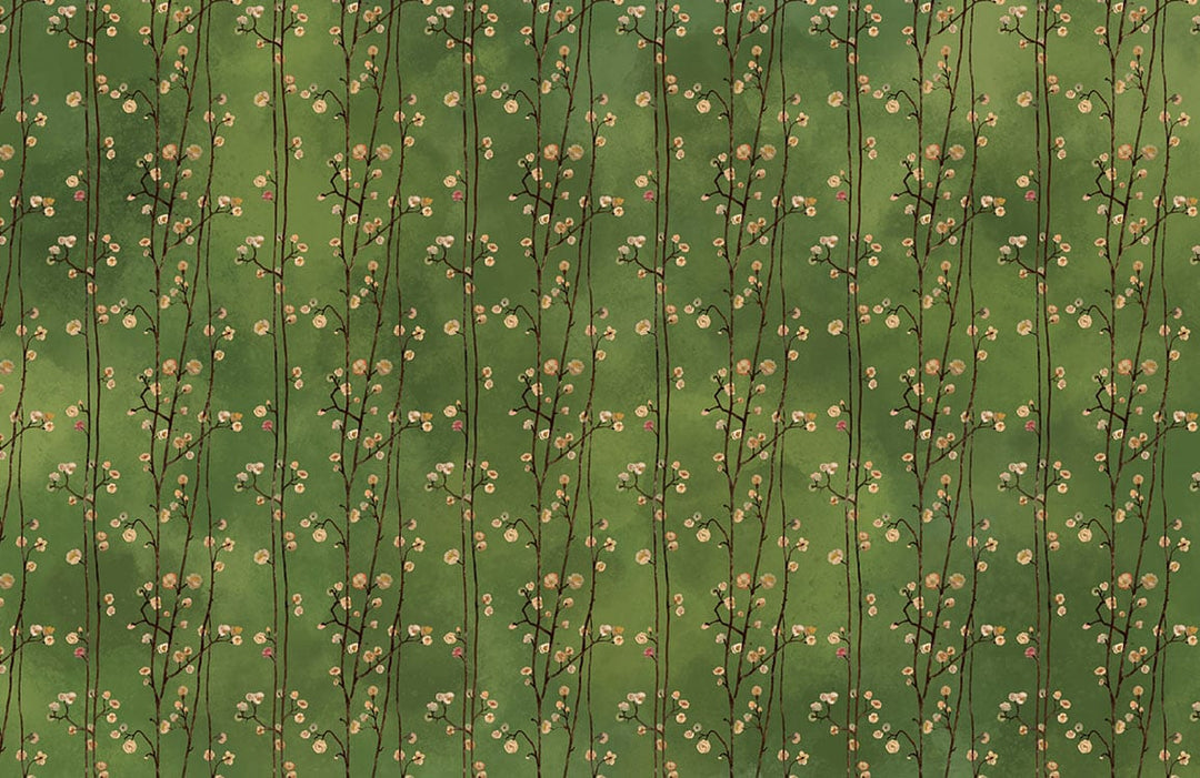 Botanical Green Vintage Floral Pattern Wallpaper with Natural Elegance Design