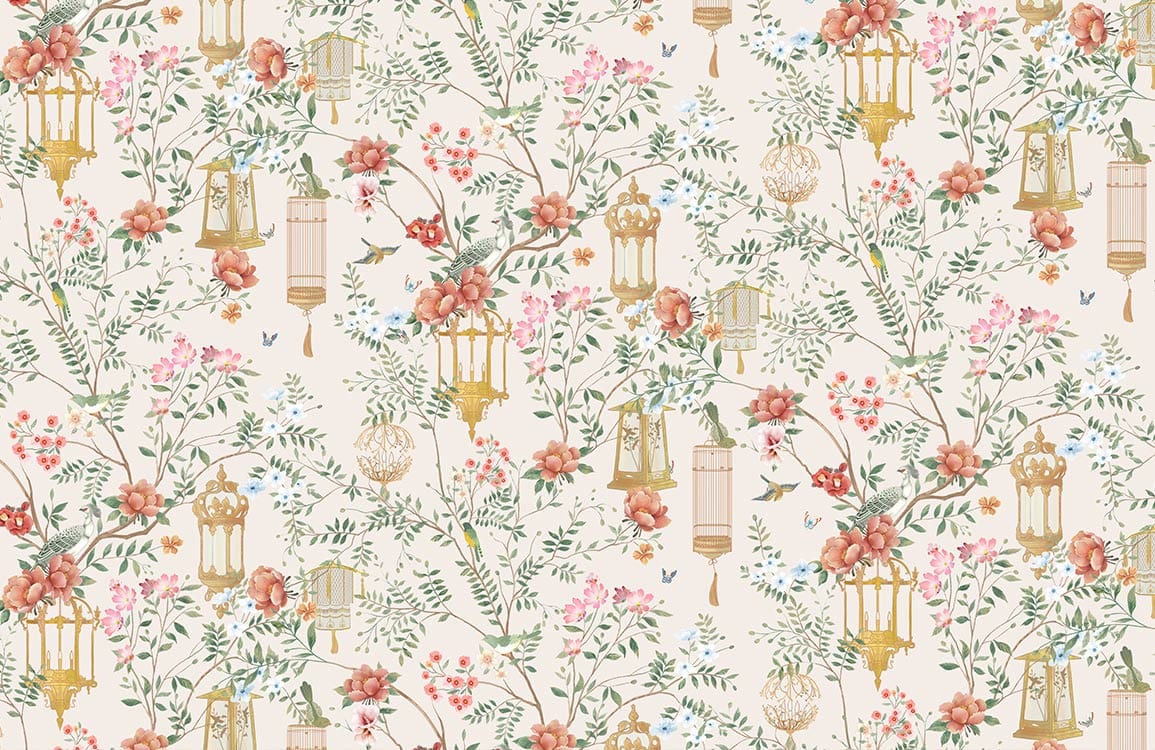 Flowers & Birdcage Wallpaper Mural
