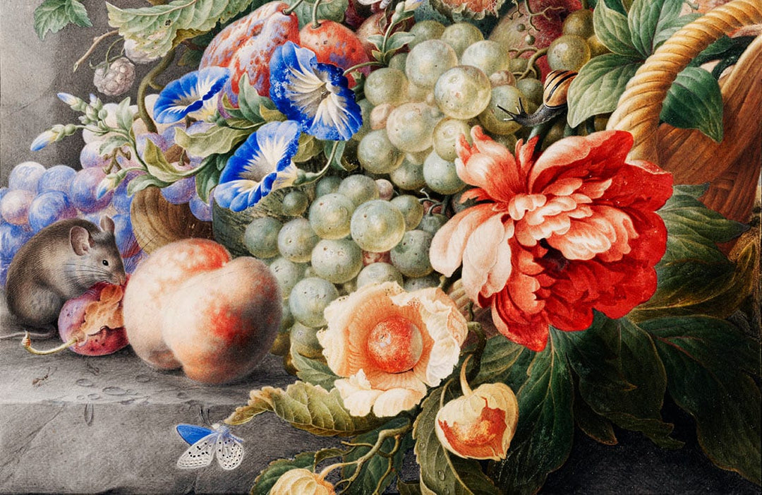 Vintage Floral and Fruit Mural Wallpaper with Vibrant Colours and Classic Elegance