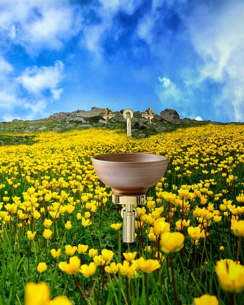 Vibrant Yellow Wildflower Meadows Mural Wallpaper, scenic nature design with yellow flowers and blue sky.