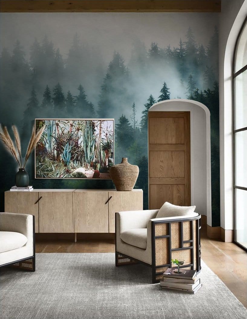 Misty Forest Wallpaper Mural | Forest Landscape Wallpaper UK