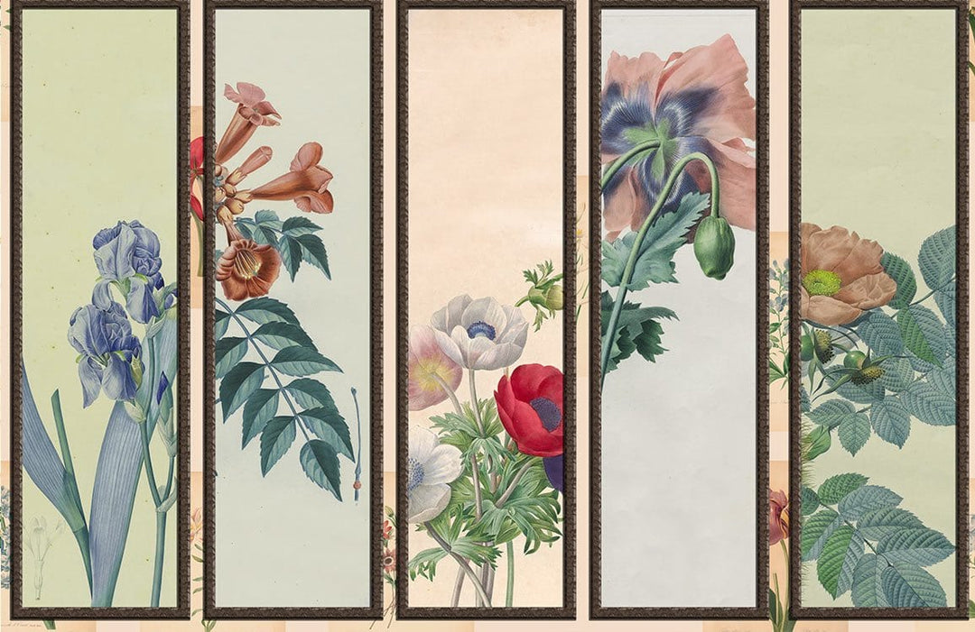 Vintage Botanical Garden Mural Wallpaper in Soft Pastel Tones for Elegance