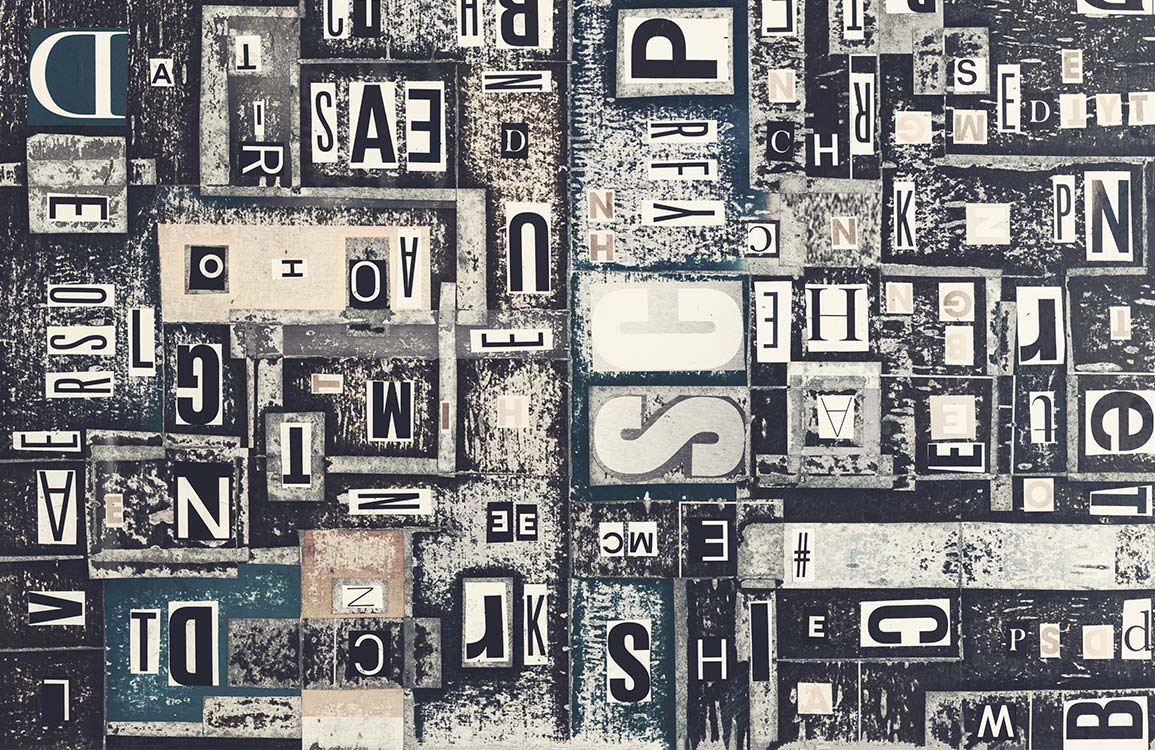 Retro Typography Collage Mural Wallpaper - Vintage Monochrome Letter Art Design