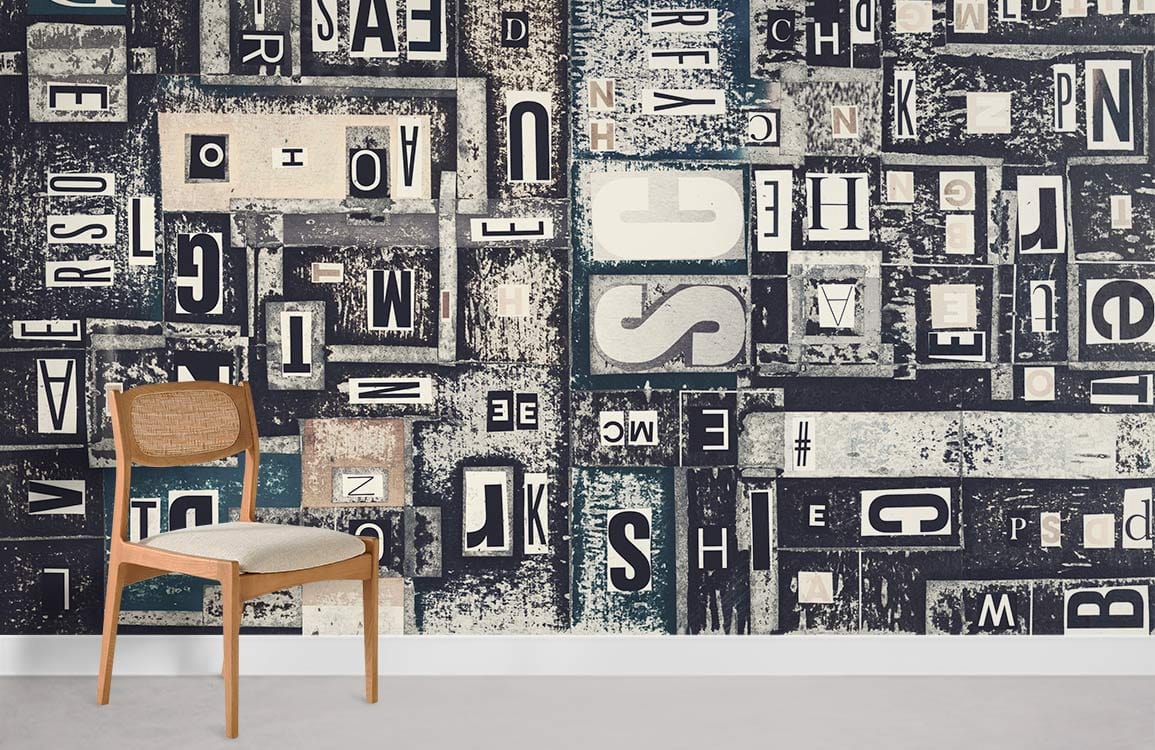 Font Letters Vintage Mural Wallpaper Room