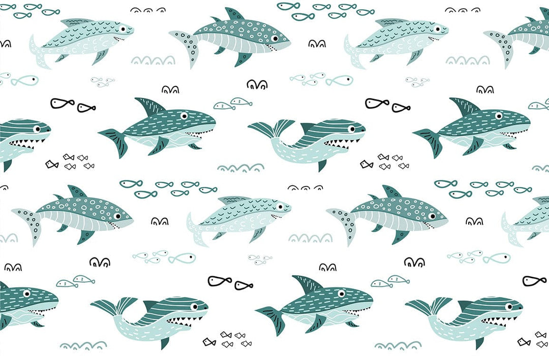 Whimsical Sea Creatures Patterned Wallpaper - Teal Marine Themed Design