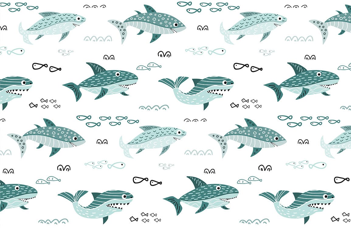 Foraging Sharks Wallpaper Mural