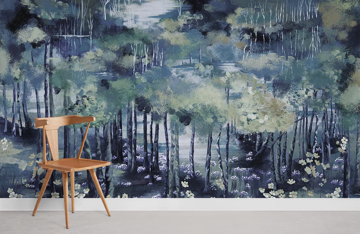 Forest at Night Wallpaper Mural Room