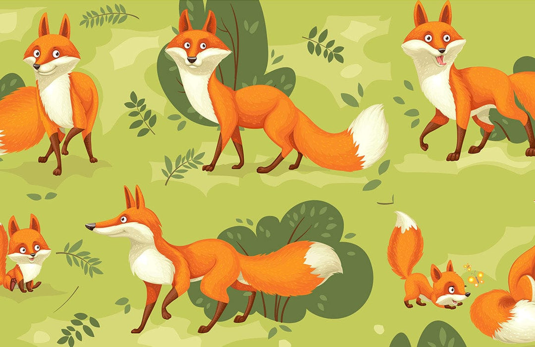 Playful Foxes Forest Green Wallpaper - Whimsical Animal Design Décor