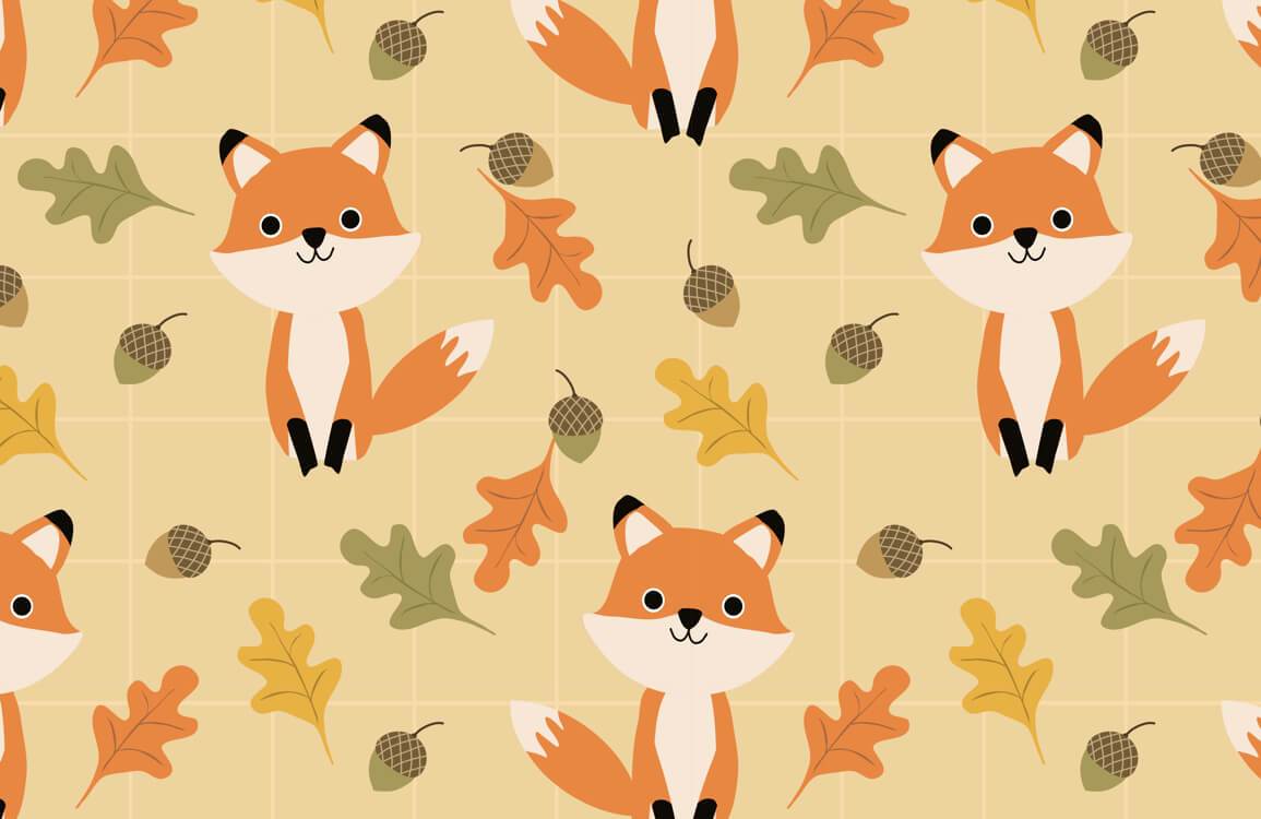 Charming Woodland Fox Kids' Wallpaper - Autumn Leaves and Acorn Design