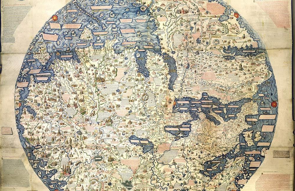 Vintage World Map Mural Wallpaper with Antique Earthy Tones Design