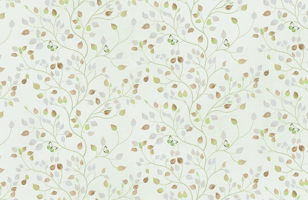 Elegant Leafy Branches Wallpaper in Soft Green and Earthy Tones